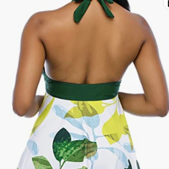 Green Modest Print Exquisite Ring Top with Boyshort Swimsuits - Picture 5 of 6